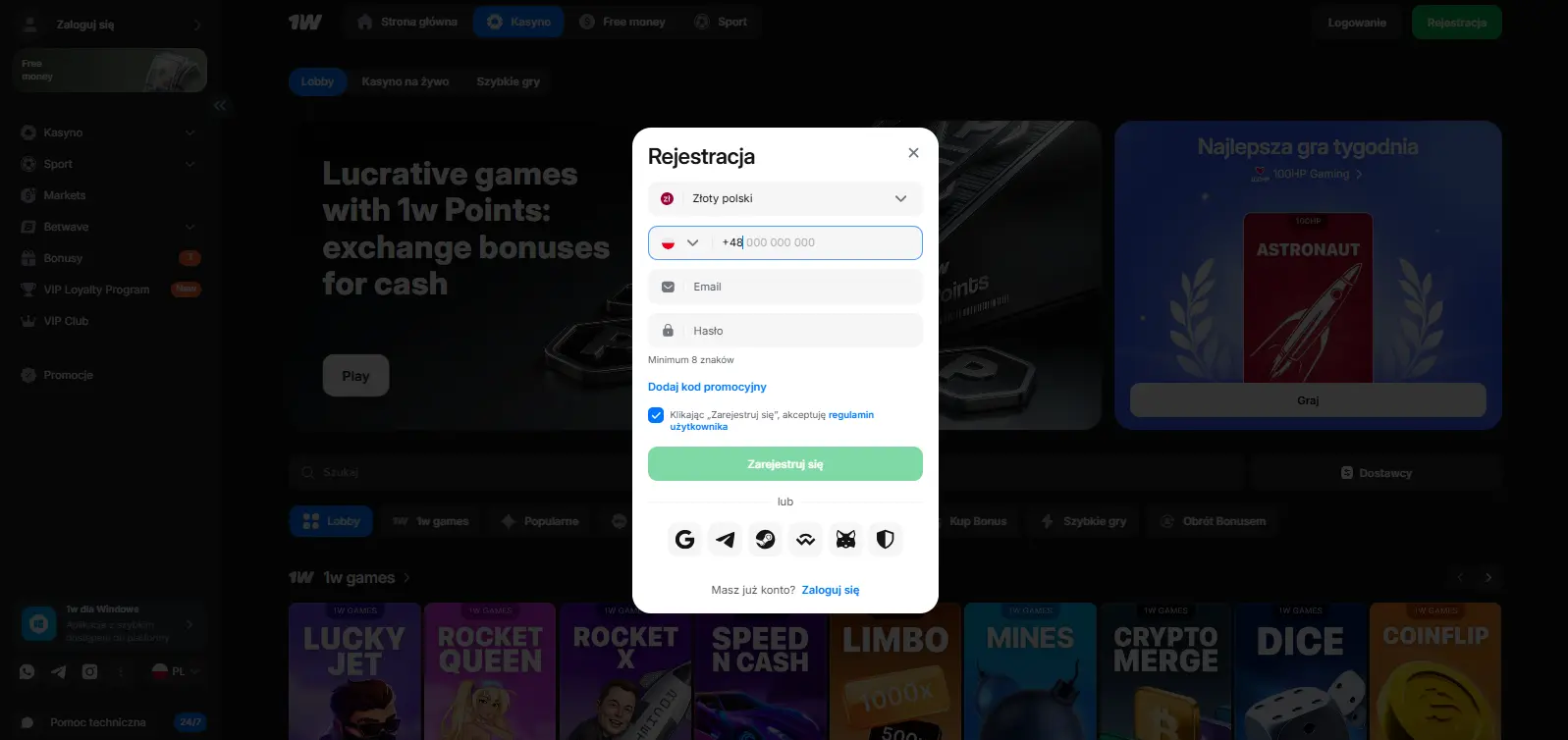 1win Casino Polska rejestracja konto logowanie weryfikacja